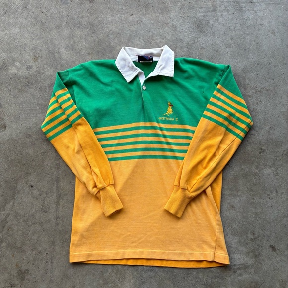 Australia Themed Green and Gold Men's Polo Shirt - Picture 1 of 5